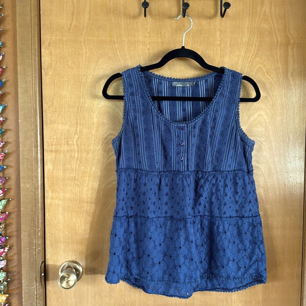 Prana blue eyelet tank top, size M